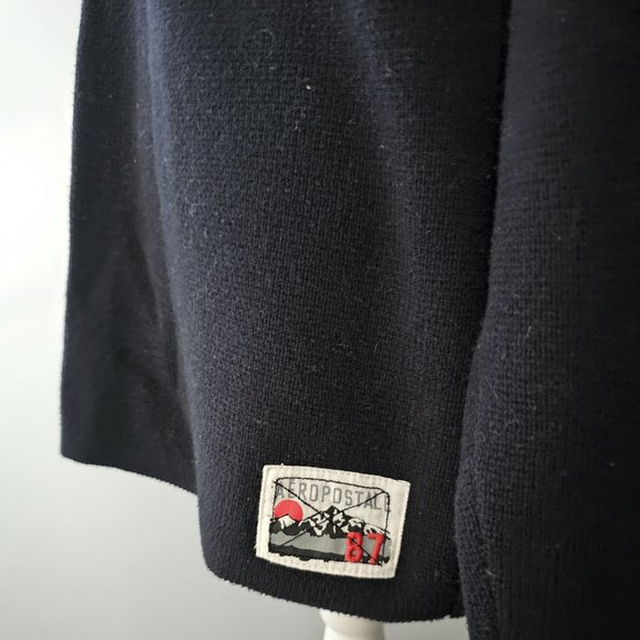 men's AEROPOSTALE 3/4 zip SWEATER black STRAIGHT HEM warm RED gray - Picture 10 of 13